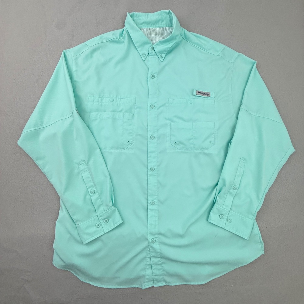 Columbia PFG Fishing Shirt Mens XL Mint Green Long Sleeve Button Up Vented